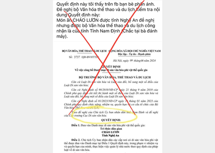 Bộ VHTTDL đề nghị xử lý thông tin xuyên tạc, sai sự thật việc tri thức dân gian “Cháo lươn” Nghệ An được đề cử Di sản văn hóa phi vật thể quốc gia